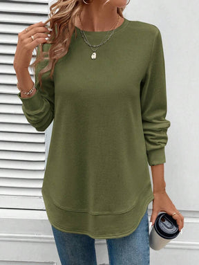 Blusa Manga Longa com Barra Arredondada