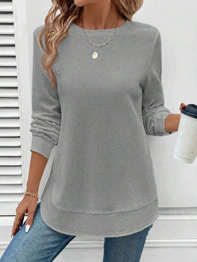 Blusa Manga Longa com Barra Arredondada