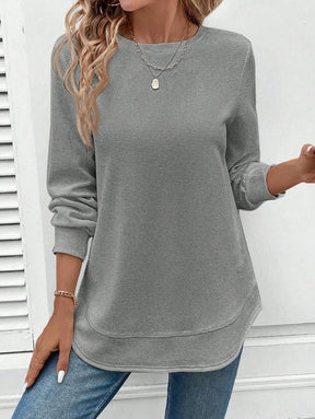 Blusa Manga Longa com Barra Arredondada