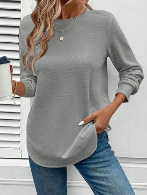 Blusa Manga Longa com Barra Arredondada