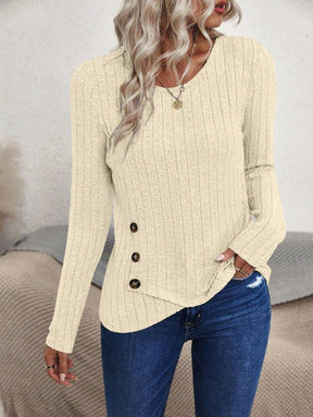 Blusa Canelada com Botões Laterais Assimétricos