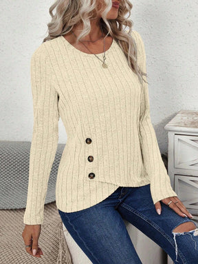 Blusa Canelada com Botões Laterais Assimétricos